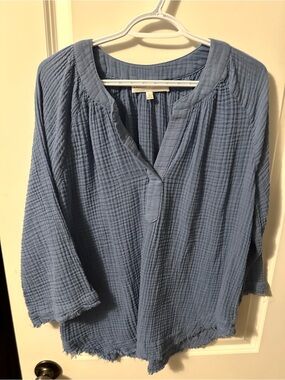Chelsea & Theodore Dusty Blue Textured Gauze Tunic